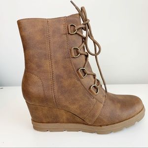 Women's Nellie Wedge Bootie Cognac Boot Joanie $89